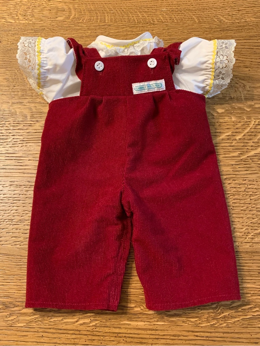 Vintage Cabbage Patch Kids Doll Burgundy Red Overalls Jumper Outfit